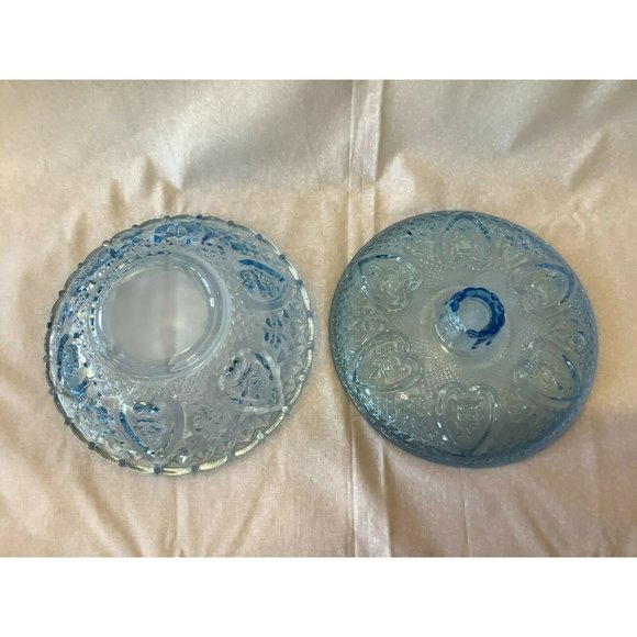 Indiana Glass Aqua Lidded Candy Dish, Heart and Flowers Pattern - Picture 9 of 11
